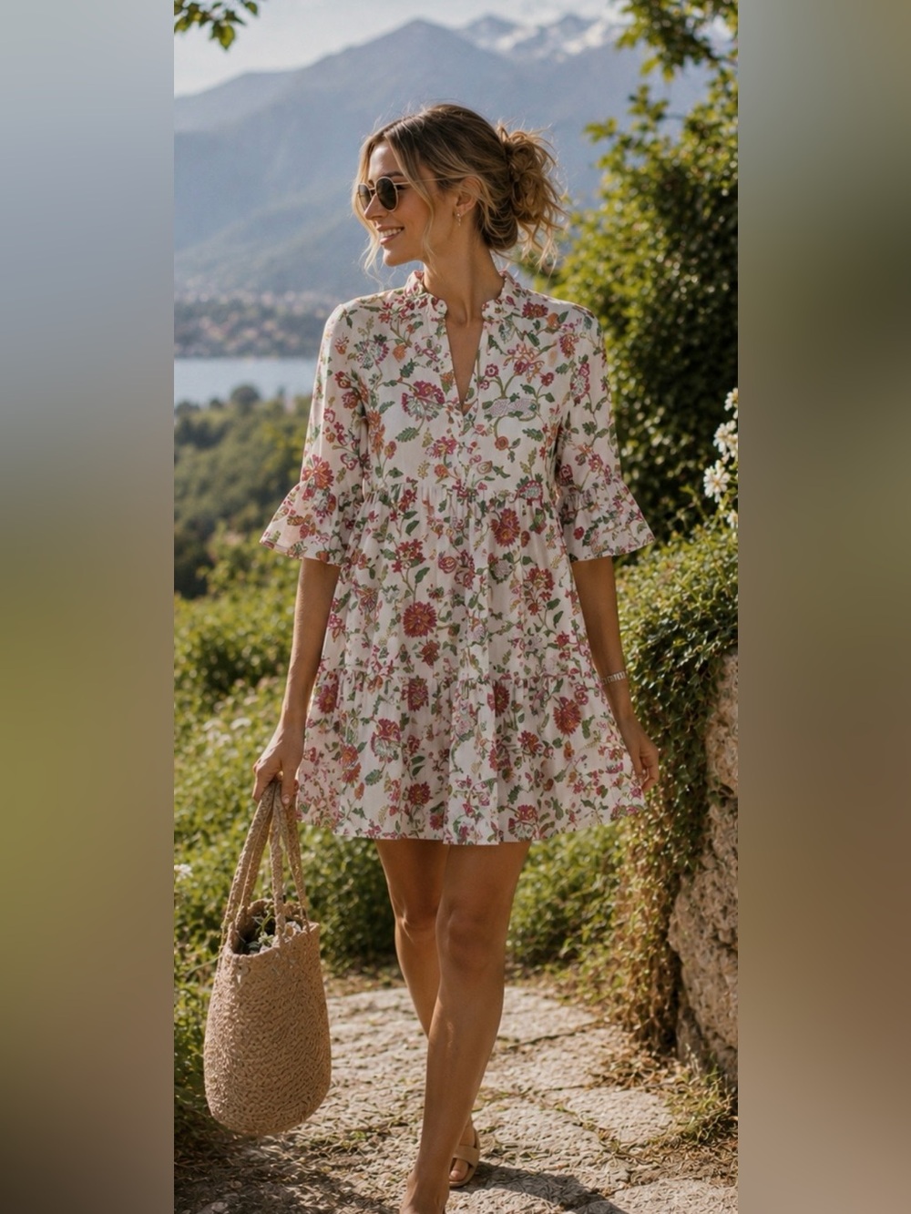 Jude Connally Floral Cotton Tiered Dress | Size XS